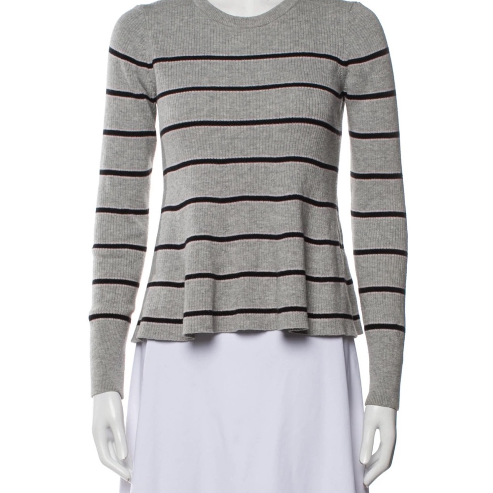 Rebecca Taylor Gray Ribbed Sweater with Black Stripes